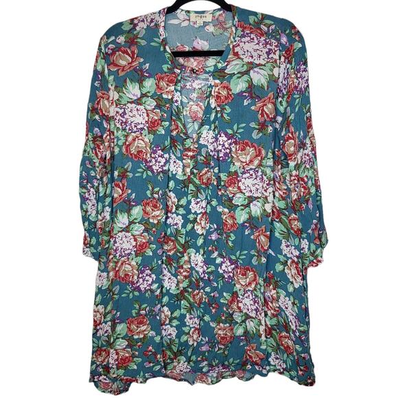 Umgee size medium Teal floral swing tunic shirt oversized blouse - Picture 2 of 5